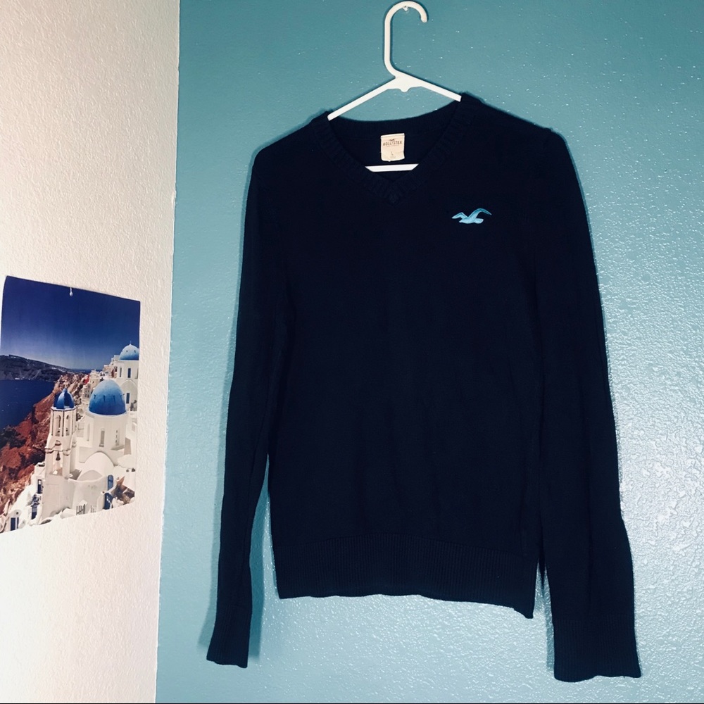 Hollister V-Neck Sweater - Navy Blue